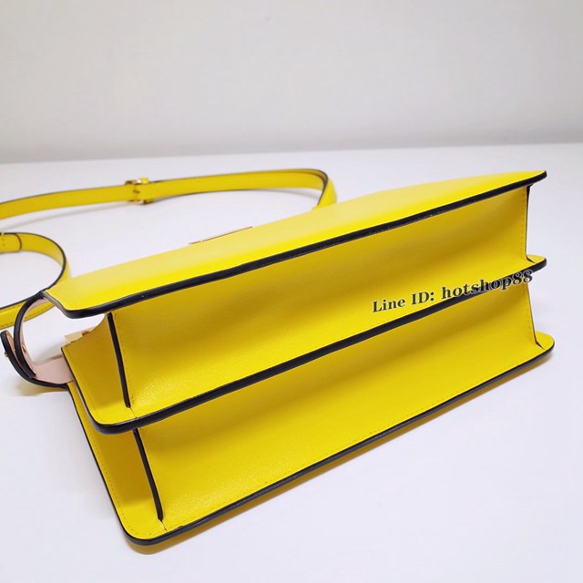 FENDI專櫃精品黃色Peekaboo包包 芬迪Iconic Peekaboo I See U水準設計手袋手提包 fdzg2728